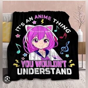 Anime Themed Black Throw Blanket